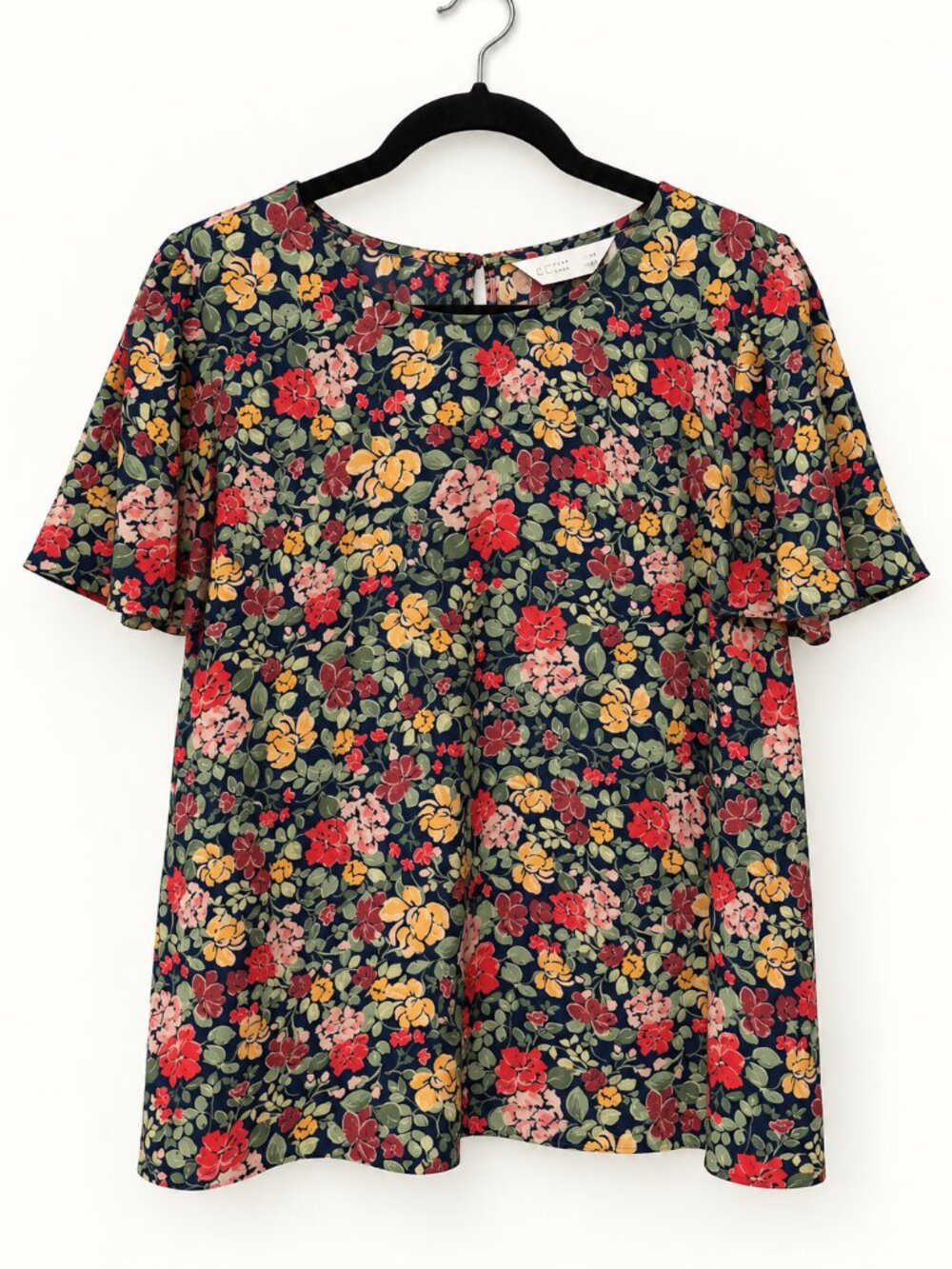 LC Lauren Conrad Floral Blouse Women’s 1X Navy Multicolor Flutter Sleeve NWT